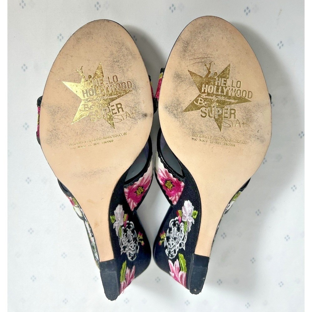Vintage BEVERLY FELDMAN Floral Wedge Sandals Embroidered High Heels Slip RARE 8 - Picture 5 of 15